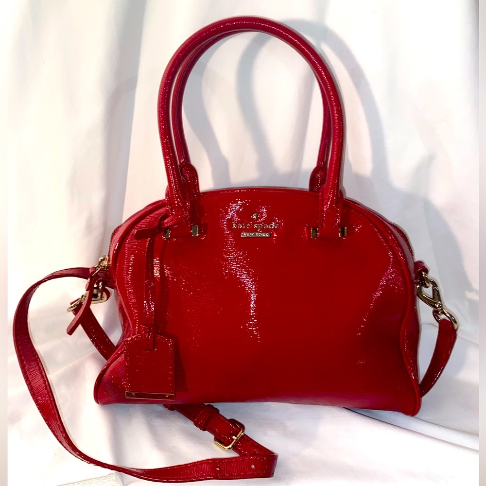 Authentic Kate Spade Red Patent Leather Bowler Bag Purse